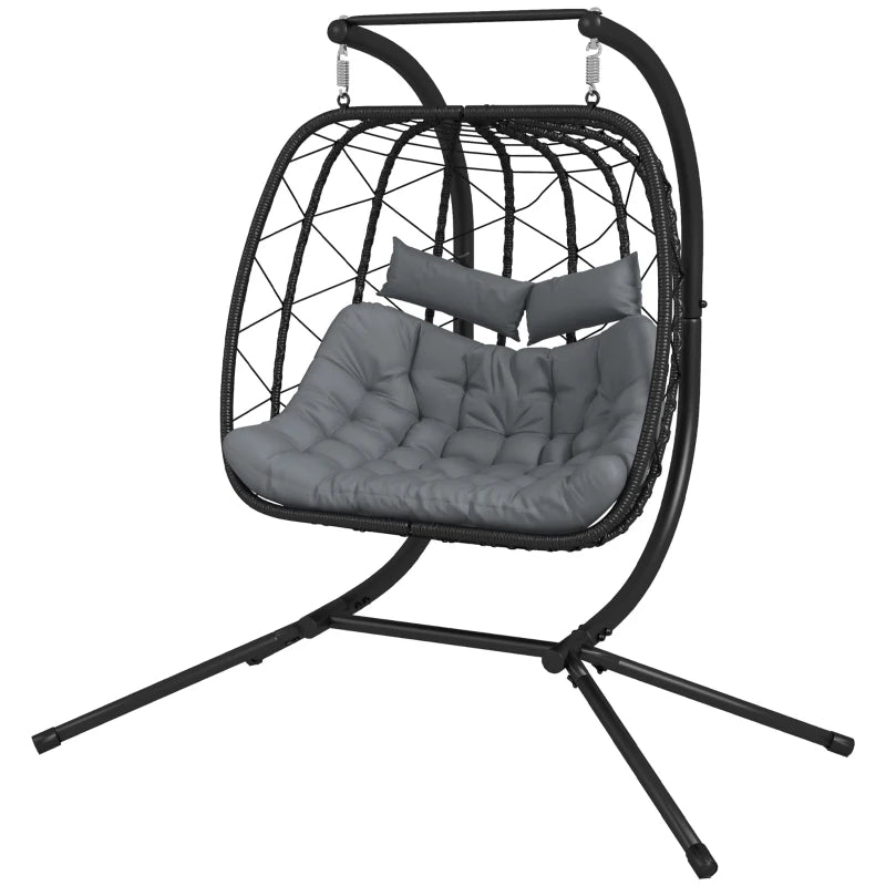 Black Steel Frame Hanging Egg Chair for Two