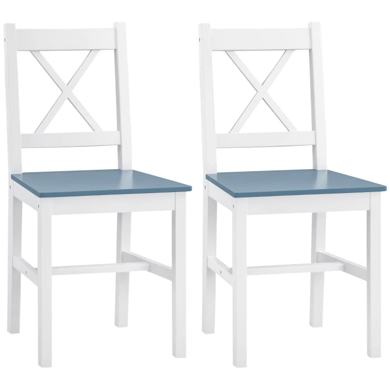 Set of 2 White Pine Wood Dining Chairs with Cross Back Design - Solid Kitchen & Living Room Seating