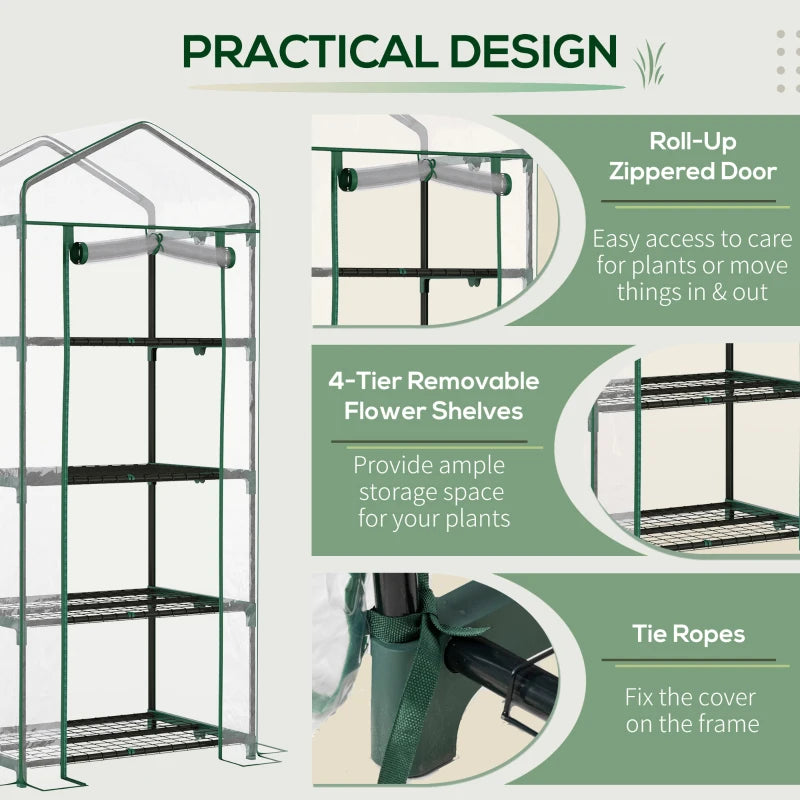 Compact Green 4-Tier Portable Plant Grow Shed 160x70x50cm