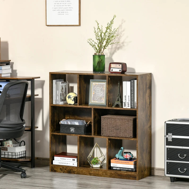Rustic Brown 3-Tier Bookcase - Stylish Storage Shelf Unit with Open Compartments for Living Room, Bedroom, Office, 97.5 x 30 x 100 cm