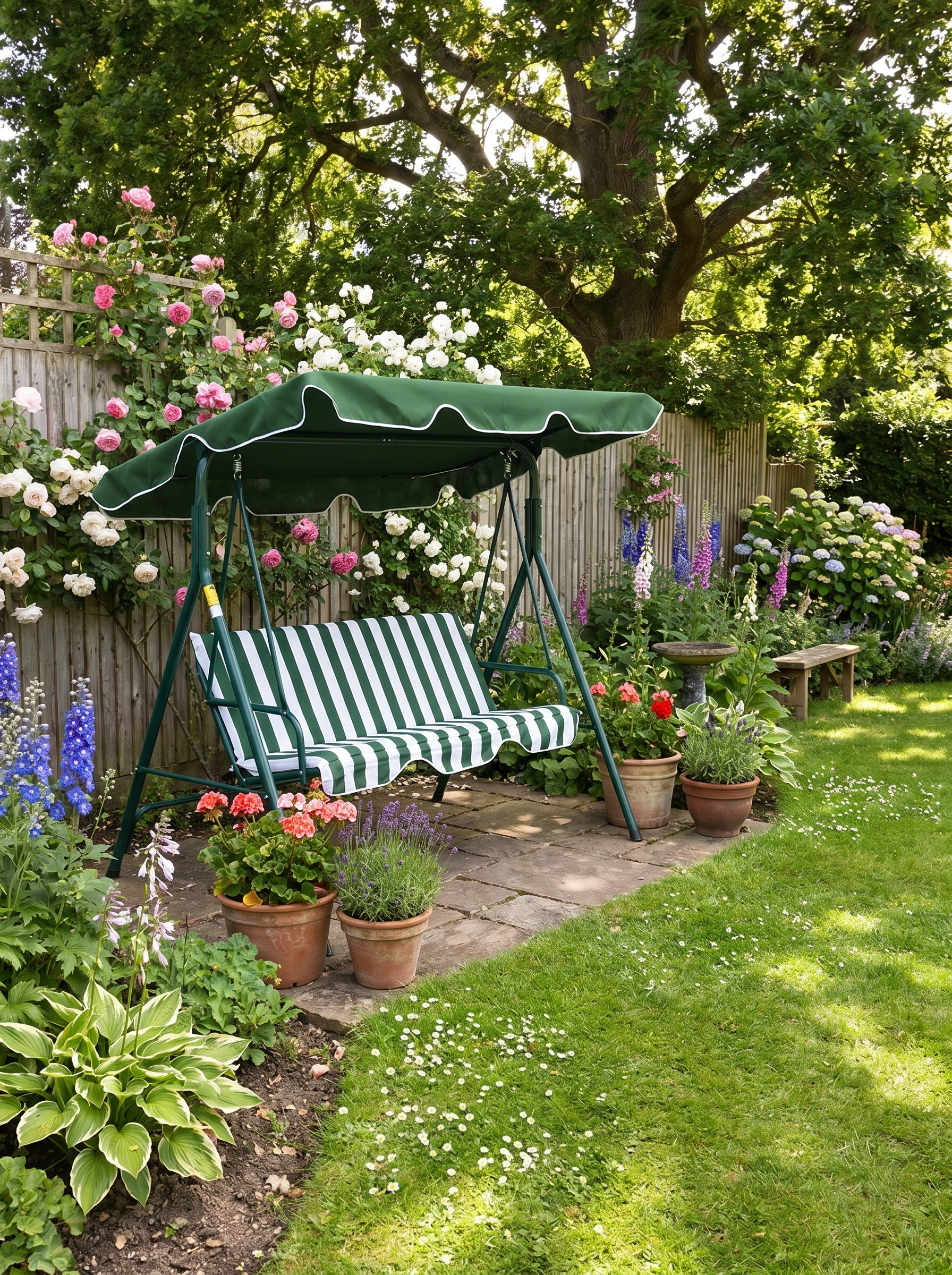 Green 3-Seat Garden Swing Chair with Adjustable Canopy