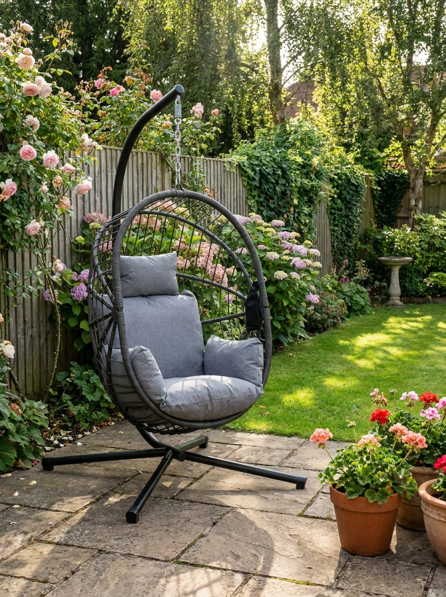 Grey Fully Padded Hanging Egg Chair