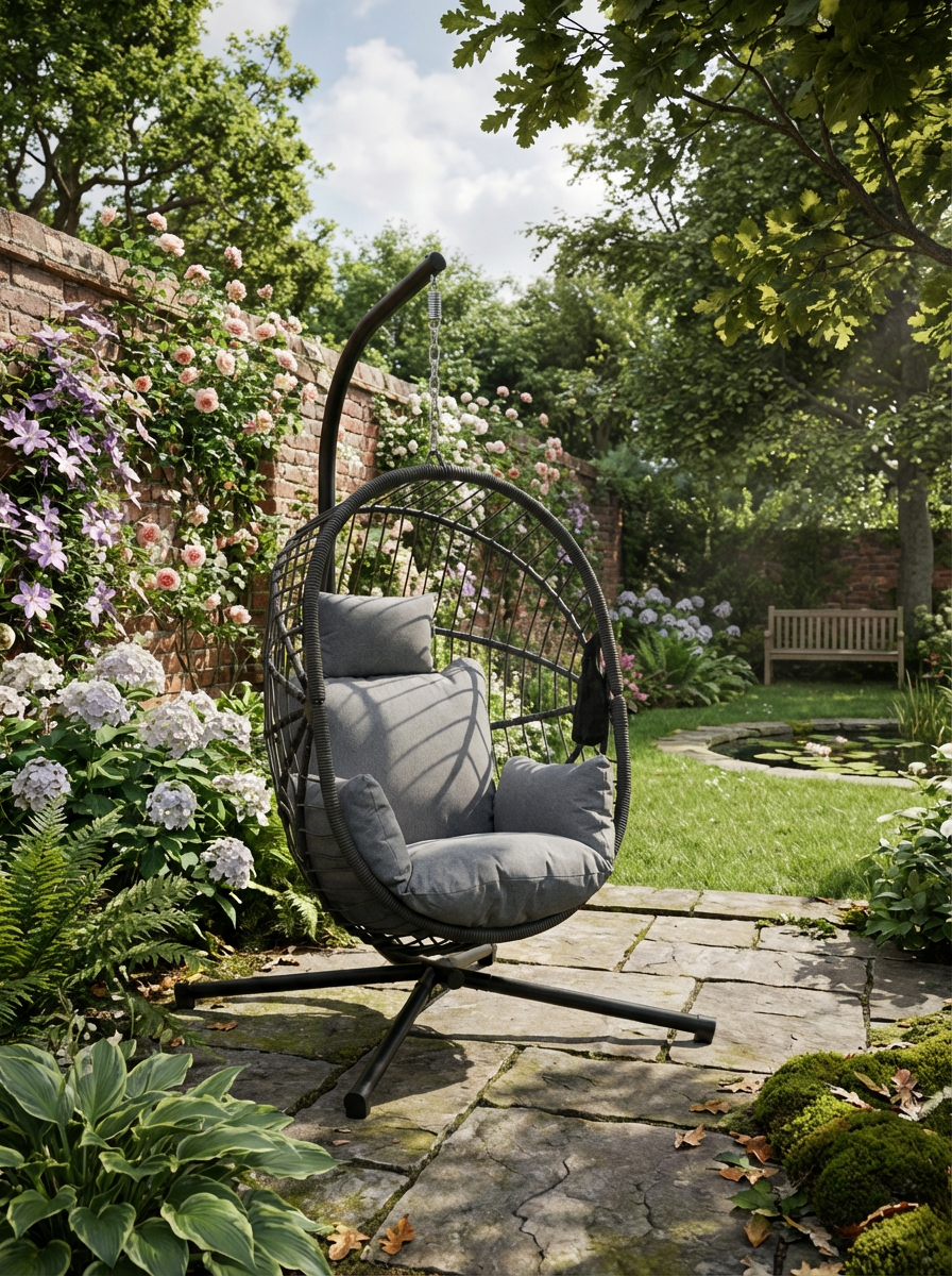 Grey Fully Padded Hanging Egg Chair