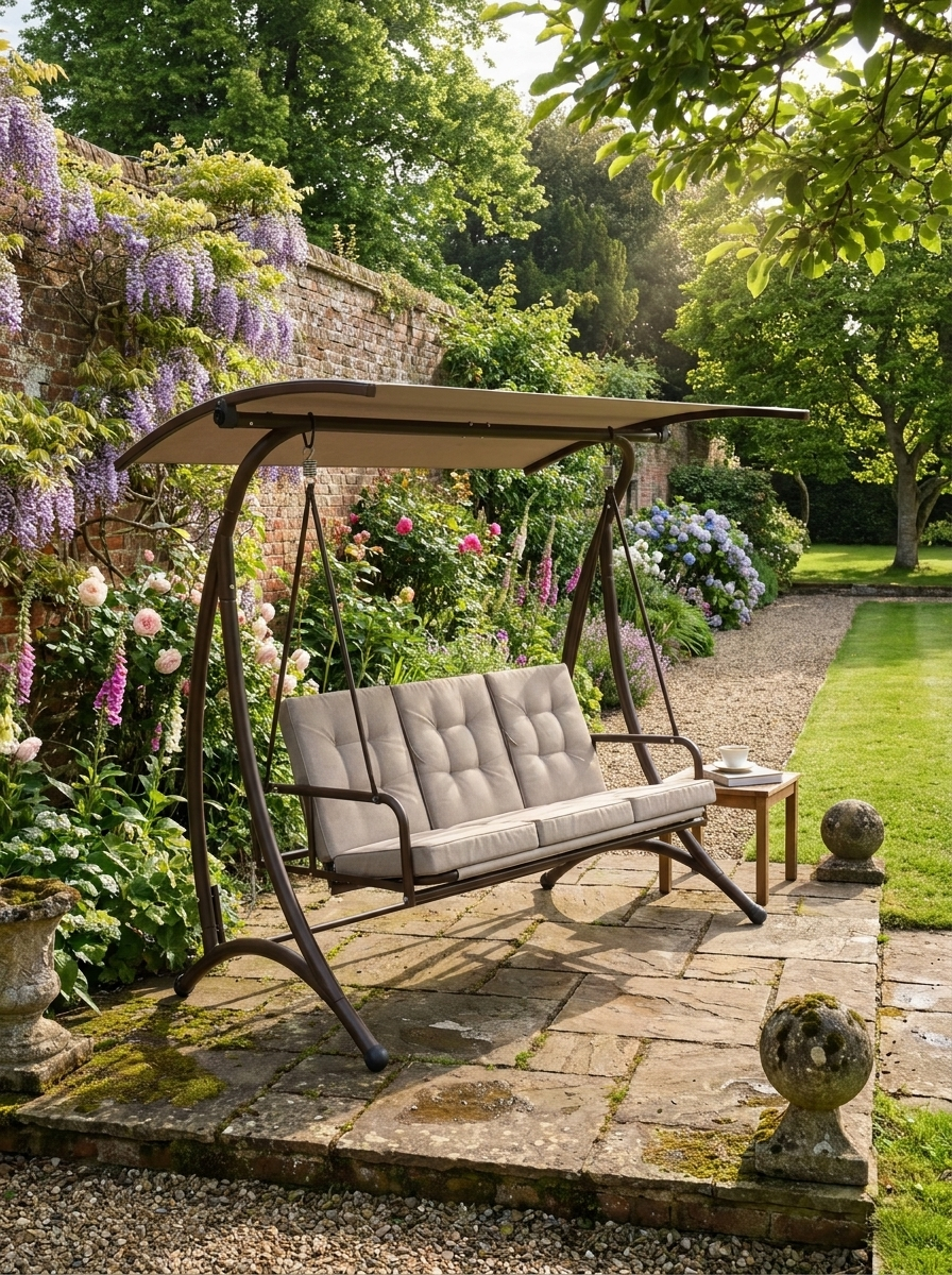 Grey Convertible Three-Seater Swing Bed & Chair