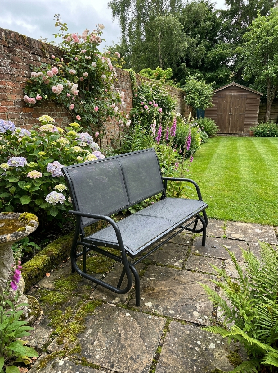Grey 2-Person Outdoor Glider Bench Loveseat With /Power Coated Steel Frame for Garden Patio/Porch