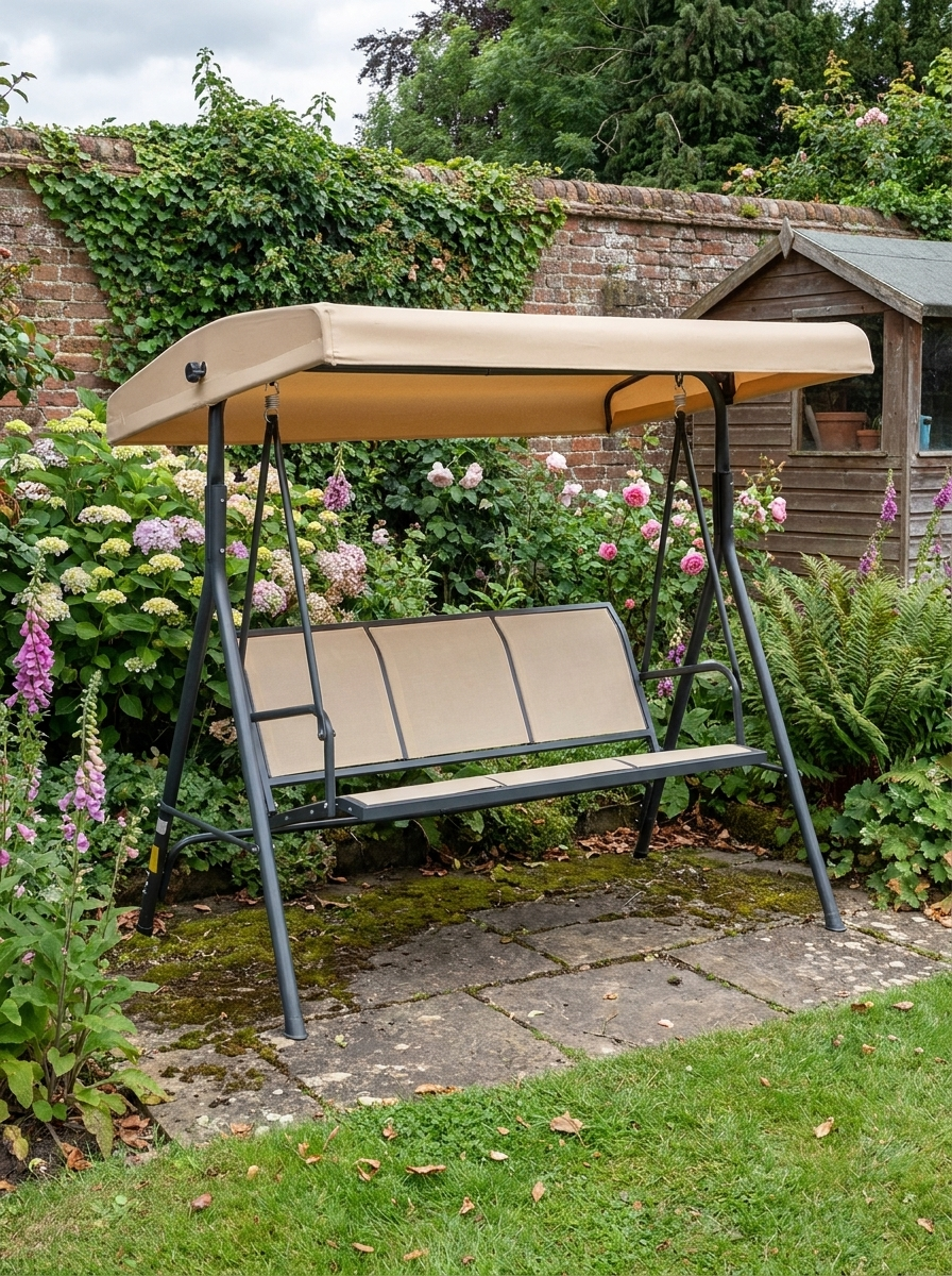 3 Seater Beige Swinging Garden Chair