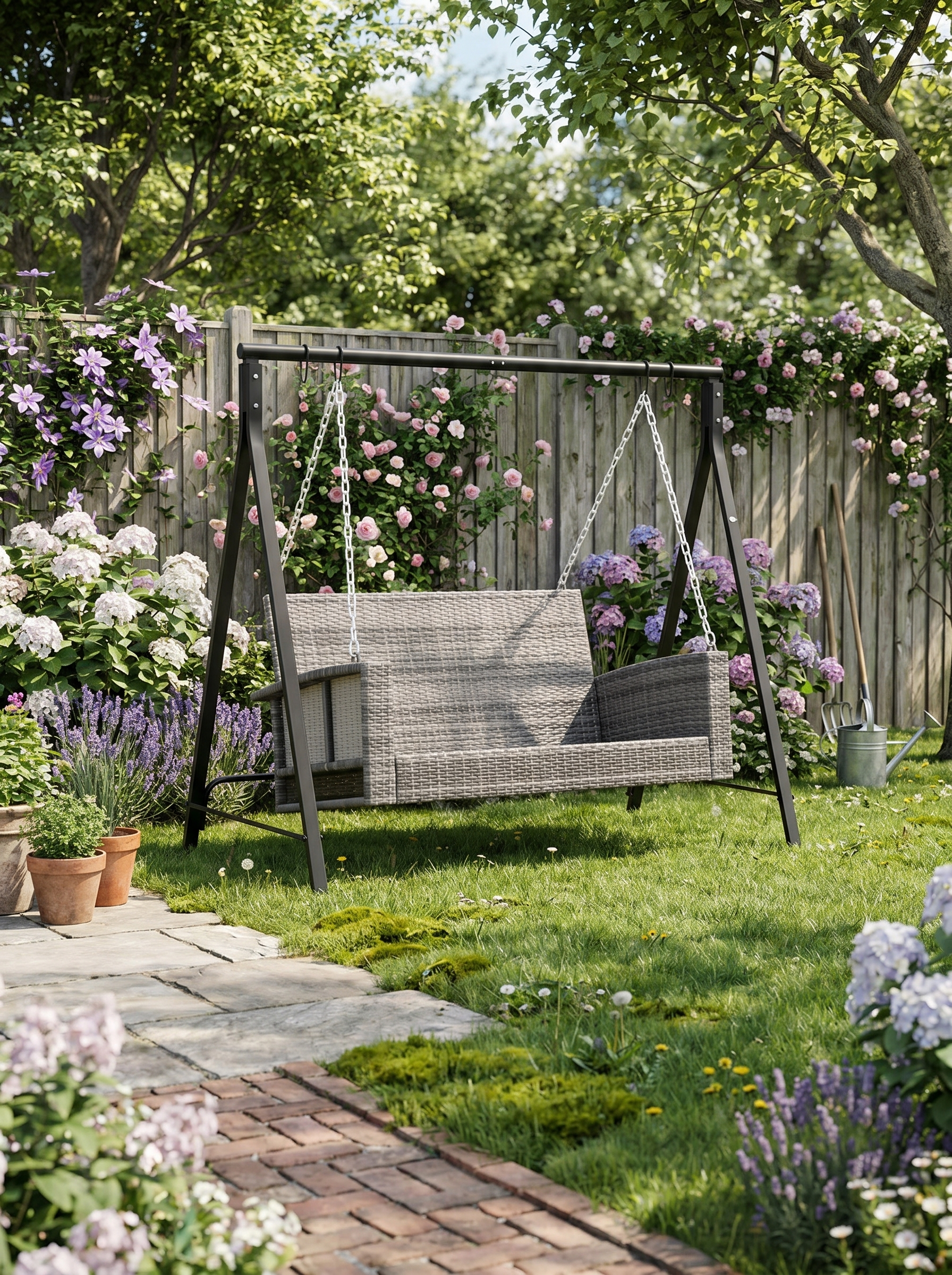 Black Steel Frame Swing Seat Stand