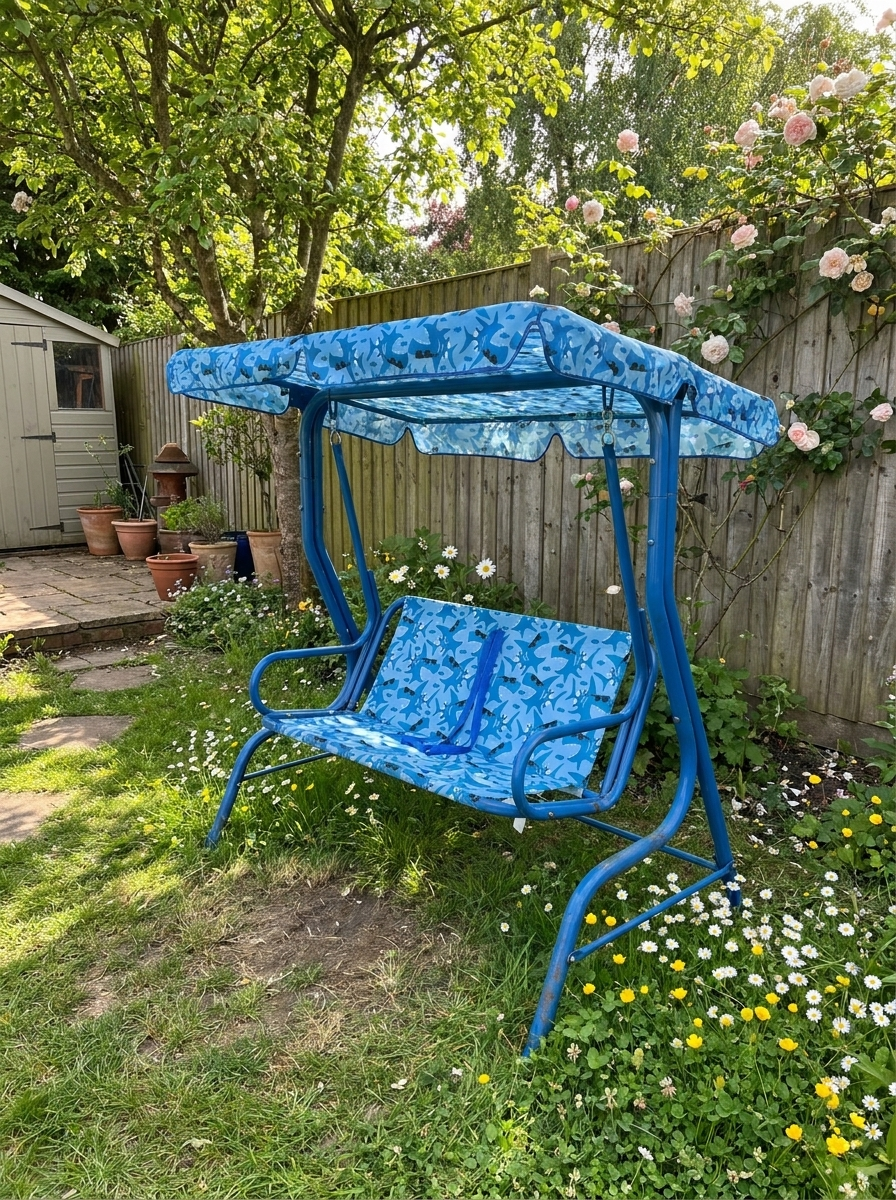 Blue Kids Double Swing Chair with Adjustable Canopy