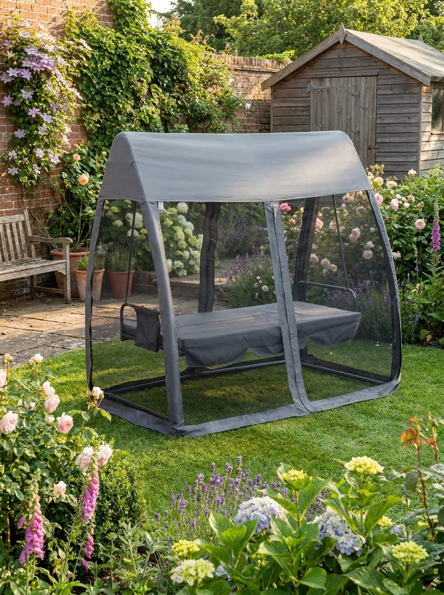 3-Person Convertible Swing Lounger Bed - Grey