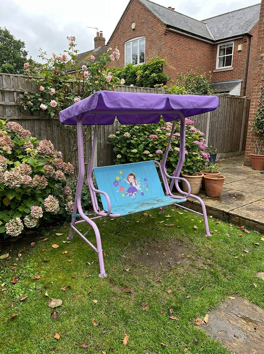 Fairy Themed Kids Garden Swing Chair - Pink, 2-Seater with Canopy & Safety Belts