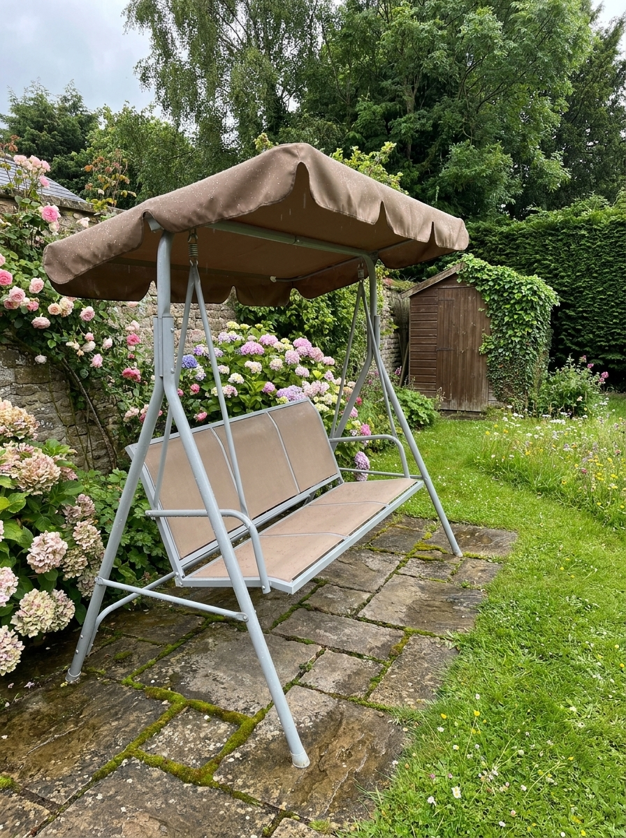 Brown Metal 3-Seater Garden Swing Hammock