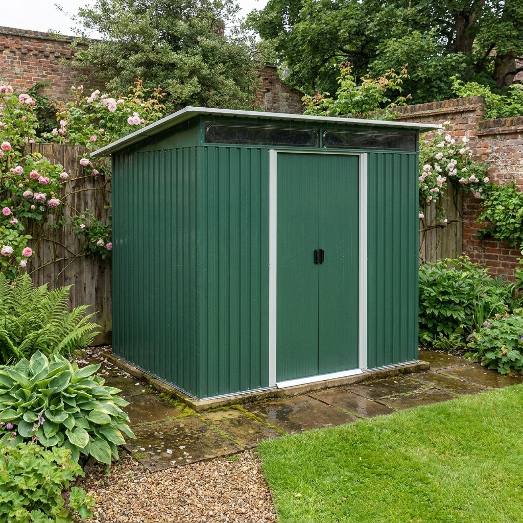 4.4ft x 8.5ft Green Metal Shed With Lightsky Panels