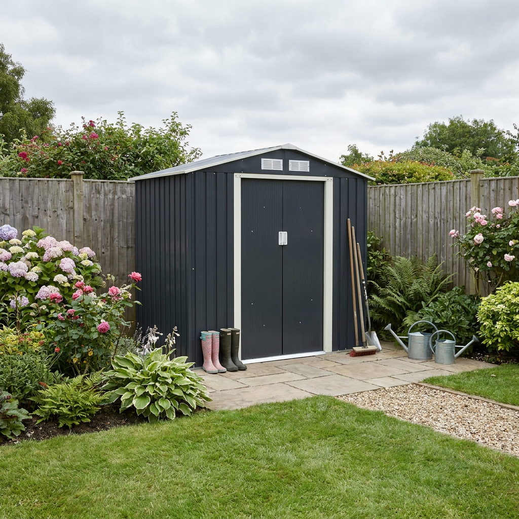 6x4 Metal Apex Shed Dark Grey