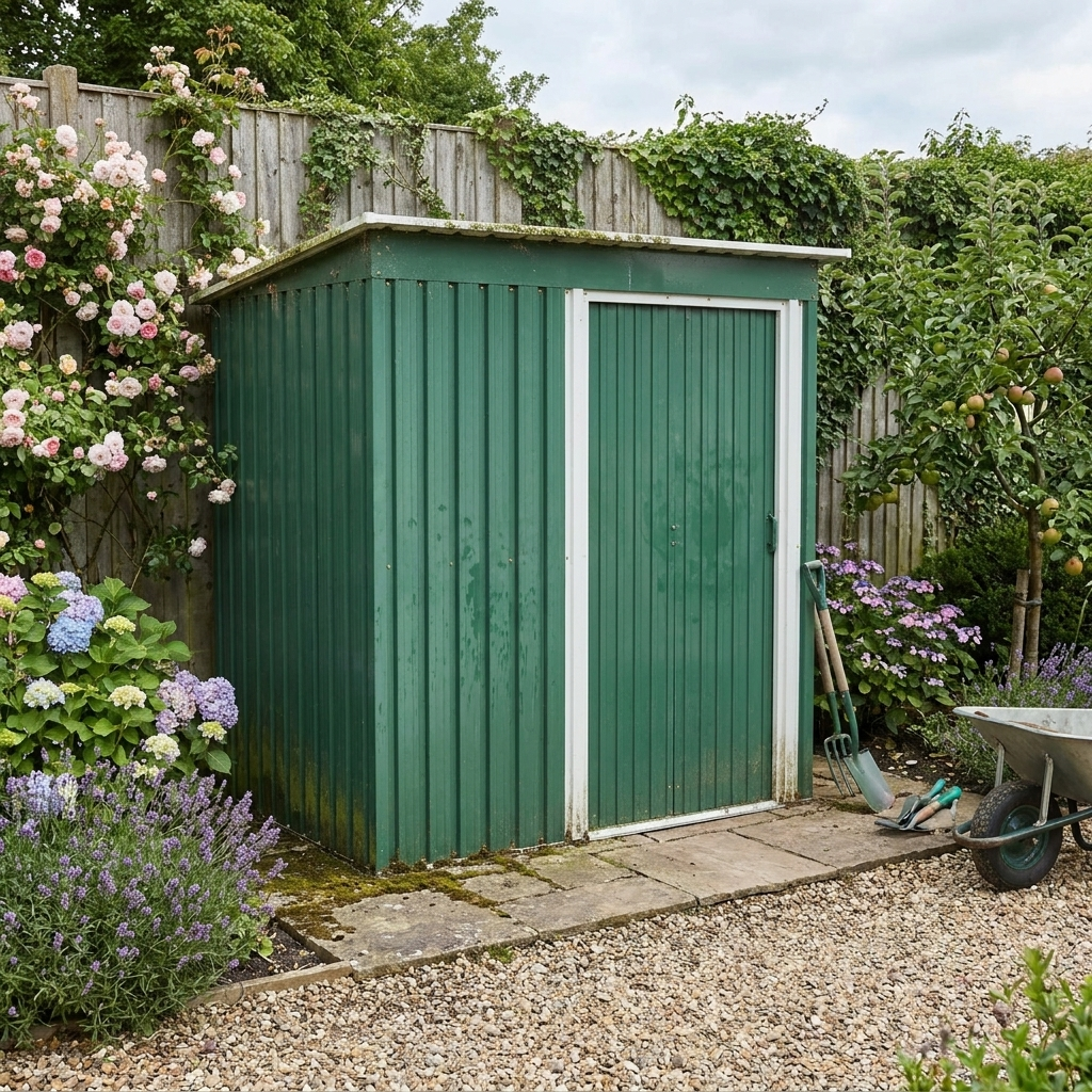 Small Green Metal Storage Shed