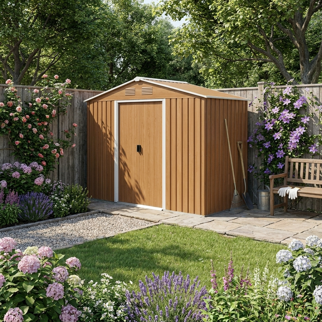 8ft x 6ft Golden Shed With Sliding Doors (Wood Effect)