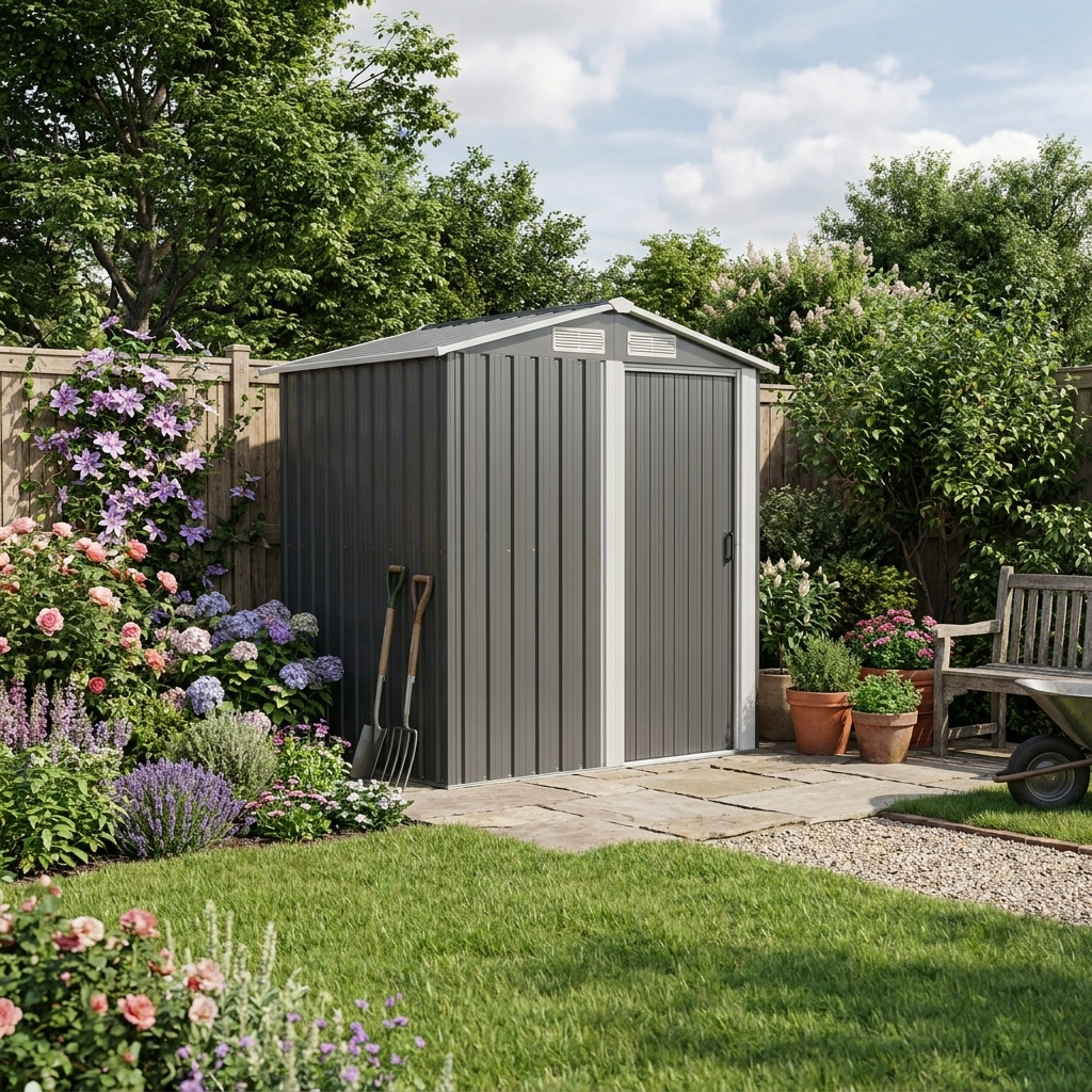 152 x 132 x 188cm Sloped Roof Grey Metal Shed