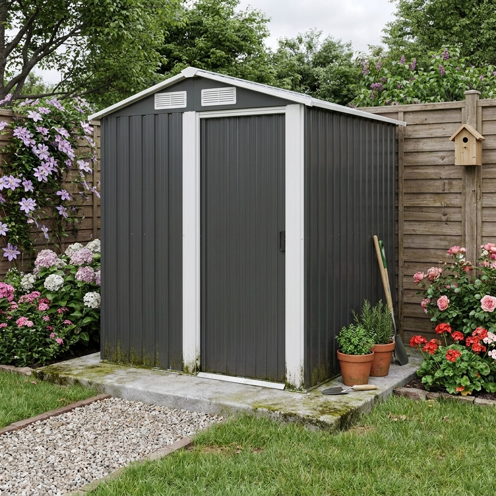 152 x 132 x 188cm Sloped Roof Grey Metal Shed