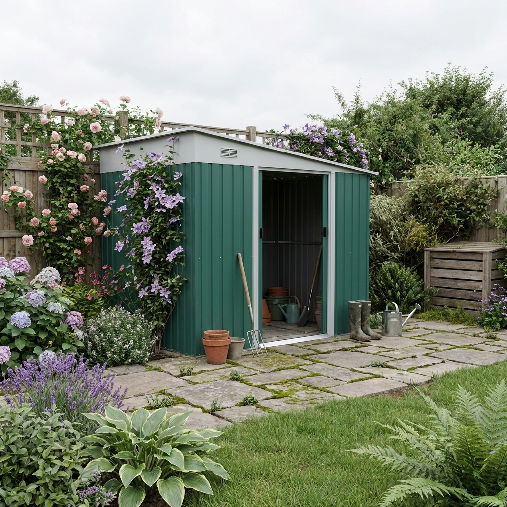 11.3ft x 9.2ft Green Garden Shed With Double Sliding Doors and 2 Air Vents