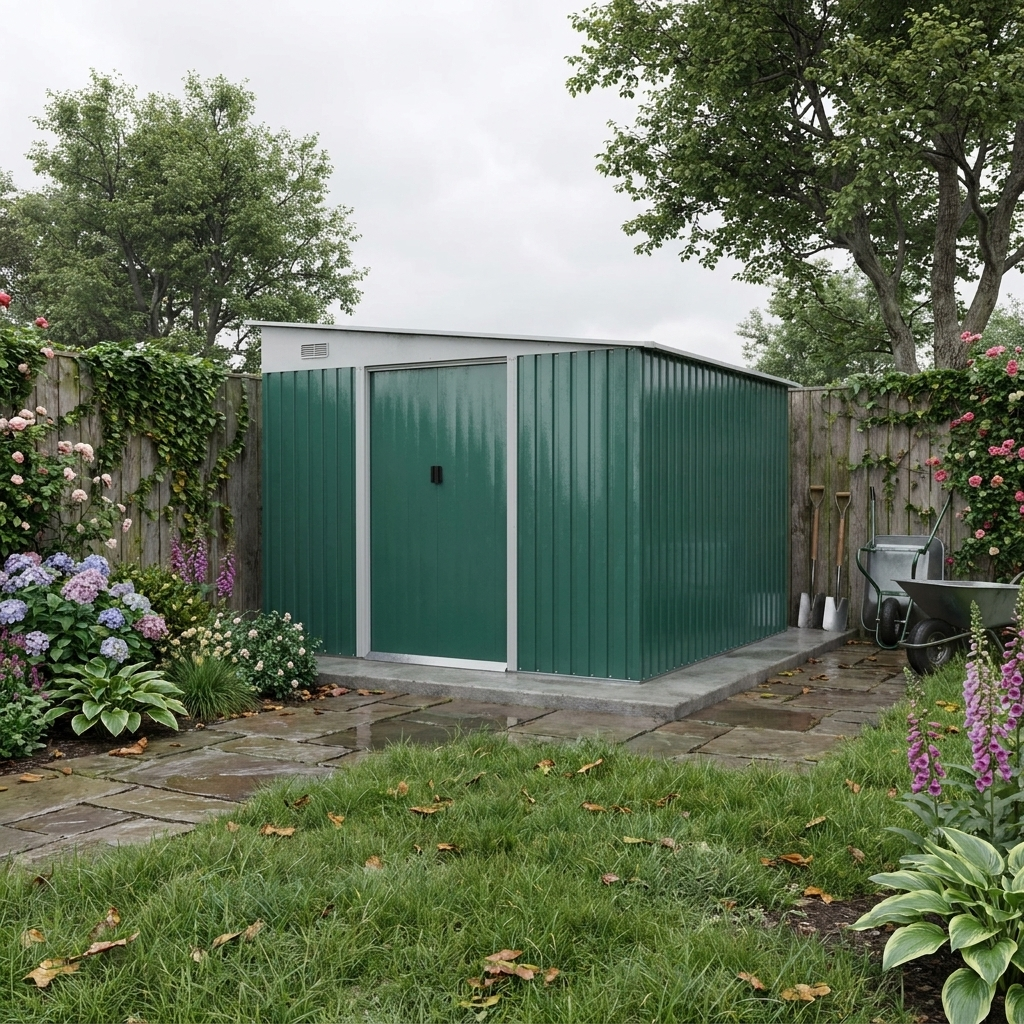 11.3ft x 9.2ft Green Garden Shed With Double Sliding Doors and 2 Air Vents