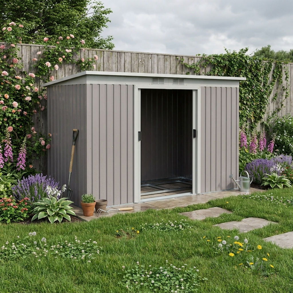 GardenGuard 9ft x 4ft Light Grey Corrugated Metal Shed