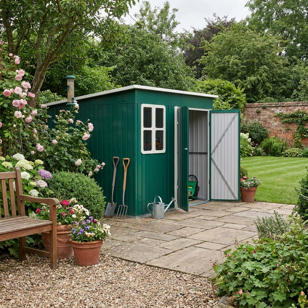8.5ft x 6ft Green Metal Shed with Foundation Kit, Window, Lockable Wide Doors and Air Vents