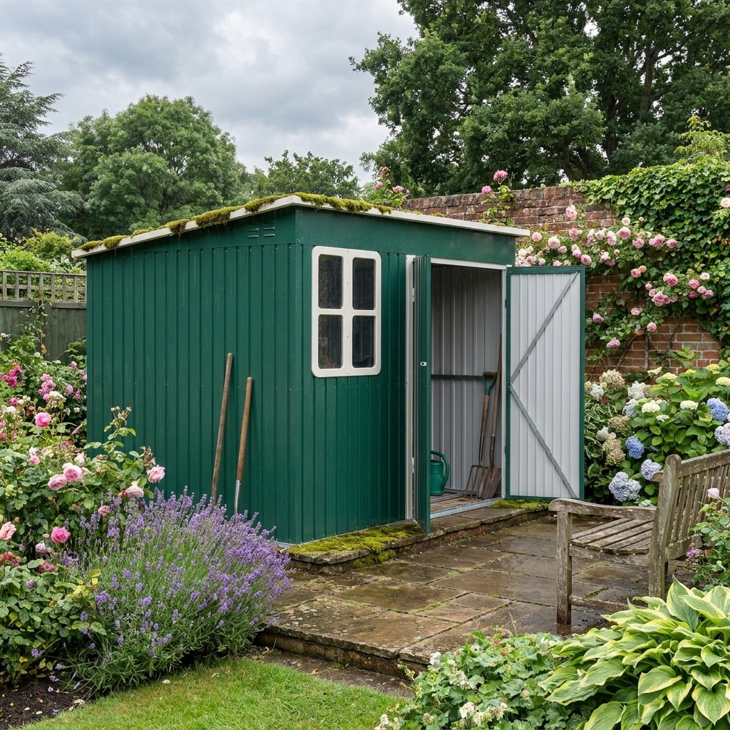 8.5ft x 6ft Green Metal Shed with Foundation Kit, Window, Lockable Wide Doors and Air Vents