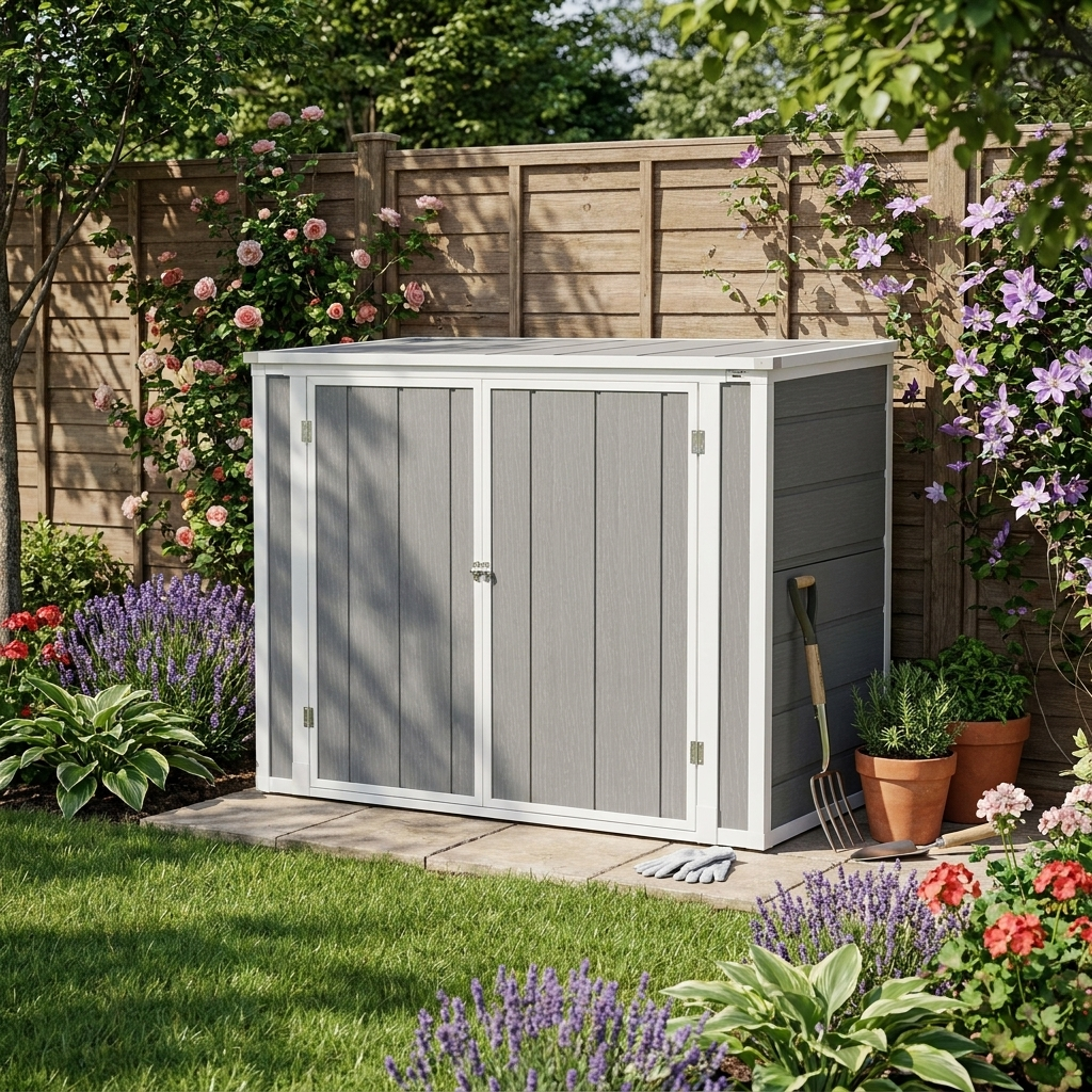 4.7ft x 2.5ft Grey Garden Shed - Double Bin Storage Shed with Lockable Doors, Outdoor Small Shed