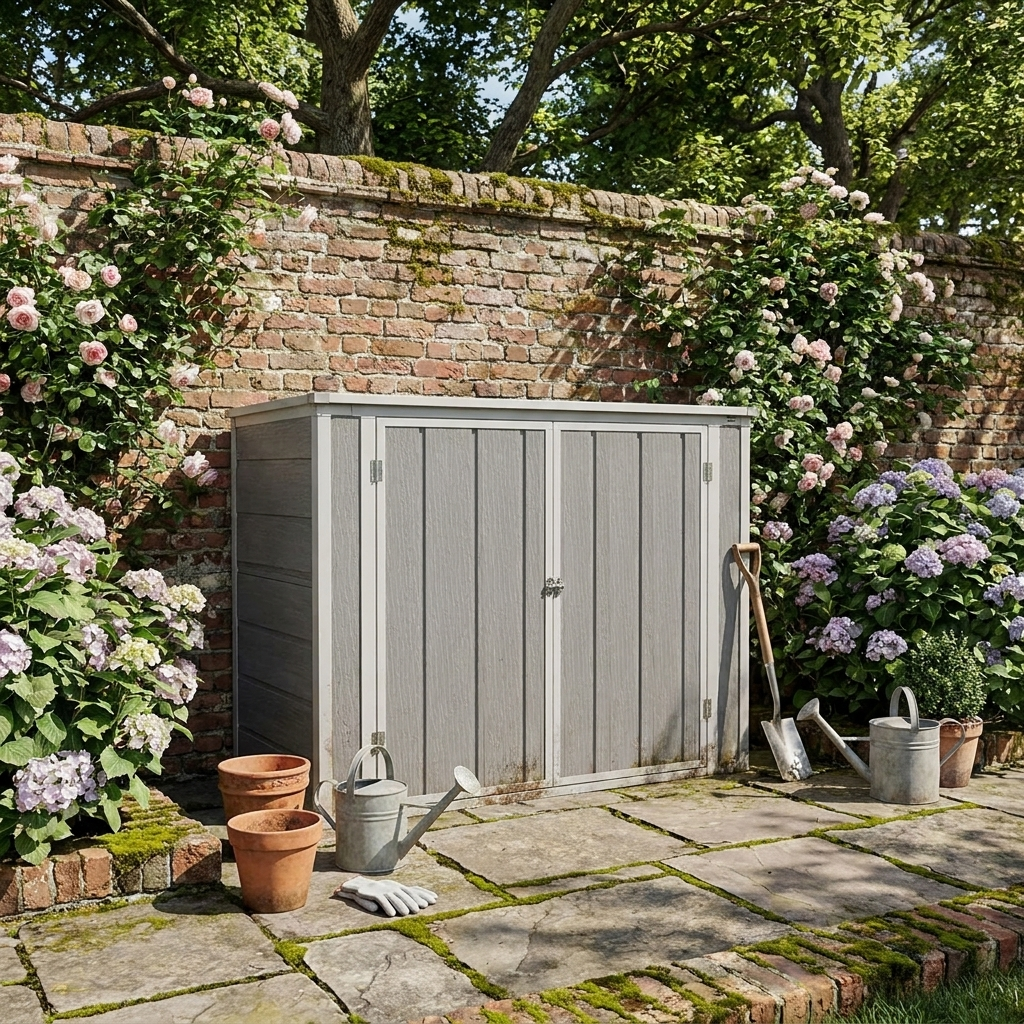 4.7ft x 2.5ft Grey Garden Shed - Double Bin Storage Shed with Lockable Doors, Outdoor Small Shed