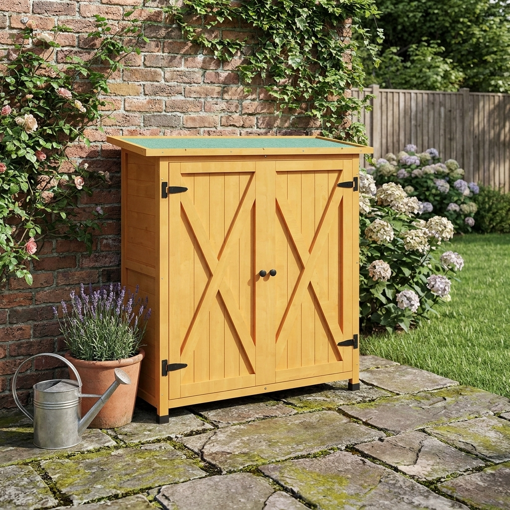 Compact Wooden Storage Shed - 46.5 x 97cm - Yellow