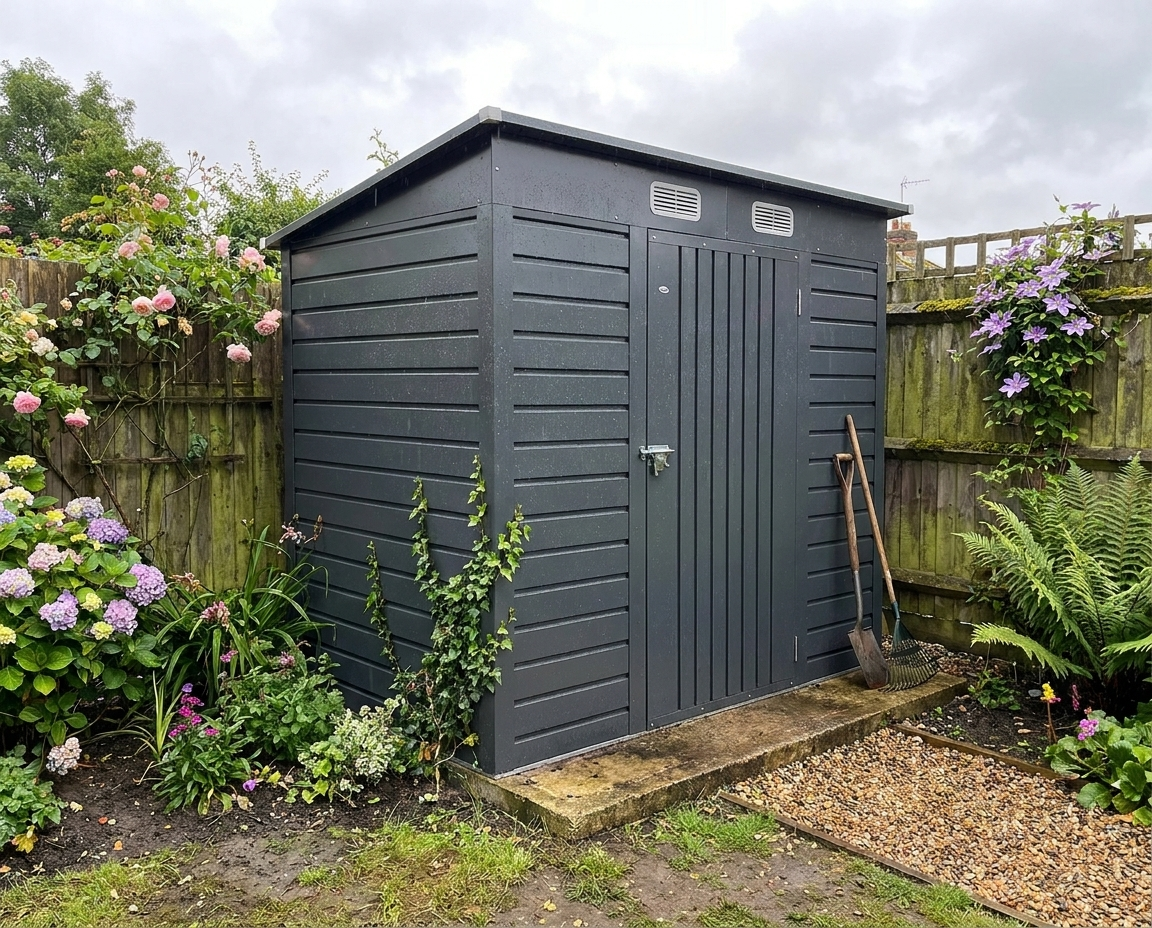 Durable 4x6ft Galvanized Metal Garden Shed with Lock