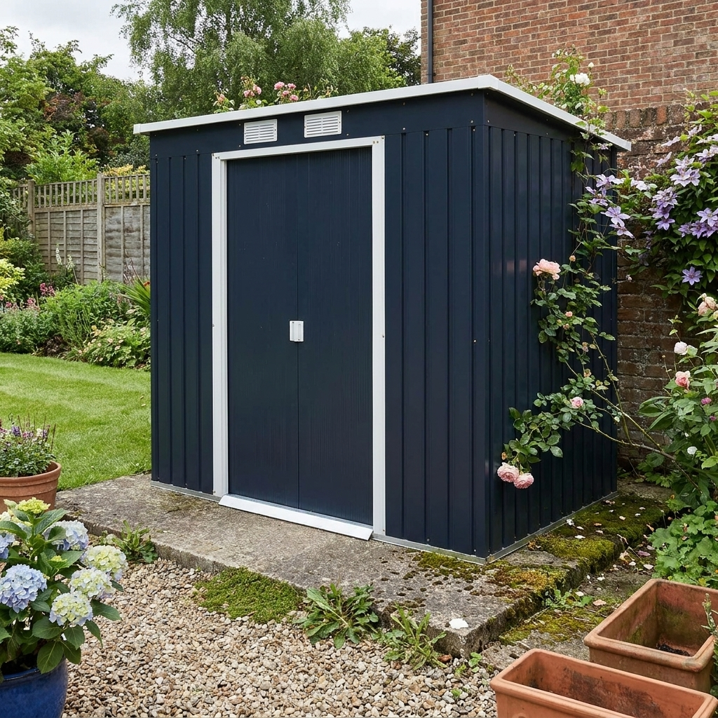 Dark Grey Outdoor Metal Tool Storage Shed with Vents