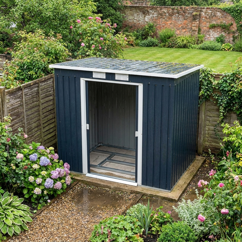 Dark Grey Outdoor Metal Tool Storage Shed with Vents