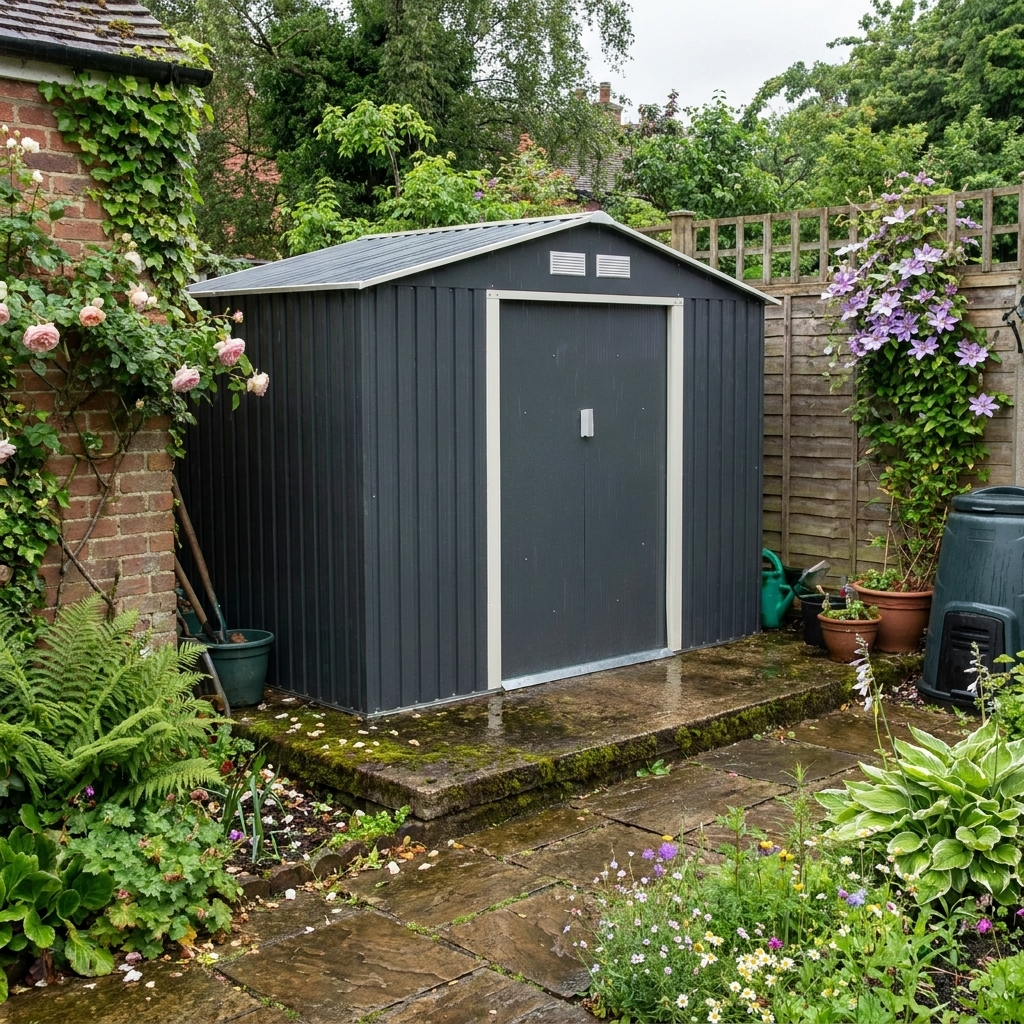 8x6 Metal Apex Shed Dark Grey - Outdoor Storage
