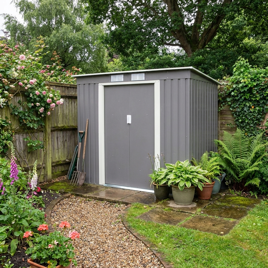 6x4 Metal Pent Shed Light Grey