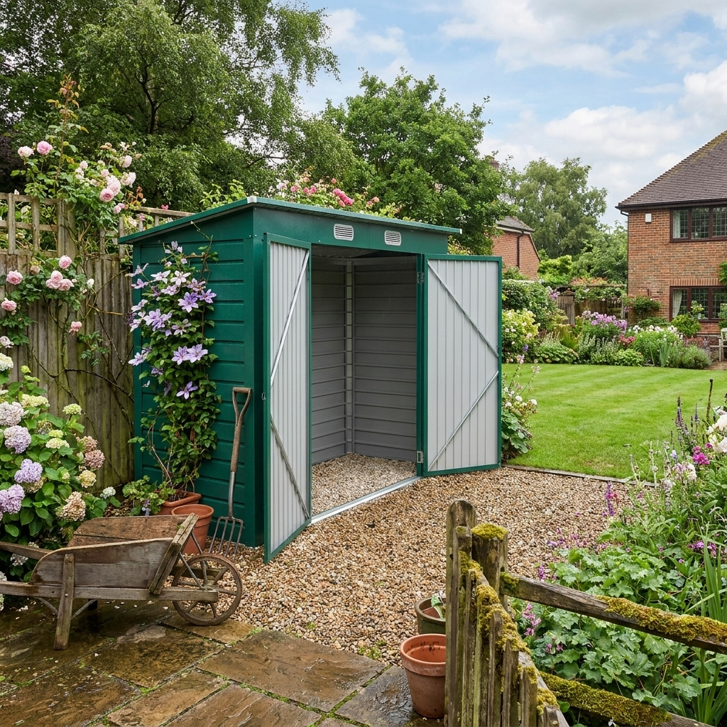 Green 3.7ft x 7.9ft Galvanised Steel Shed With Padlocked Doors