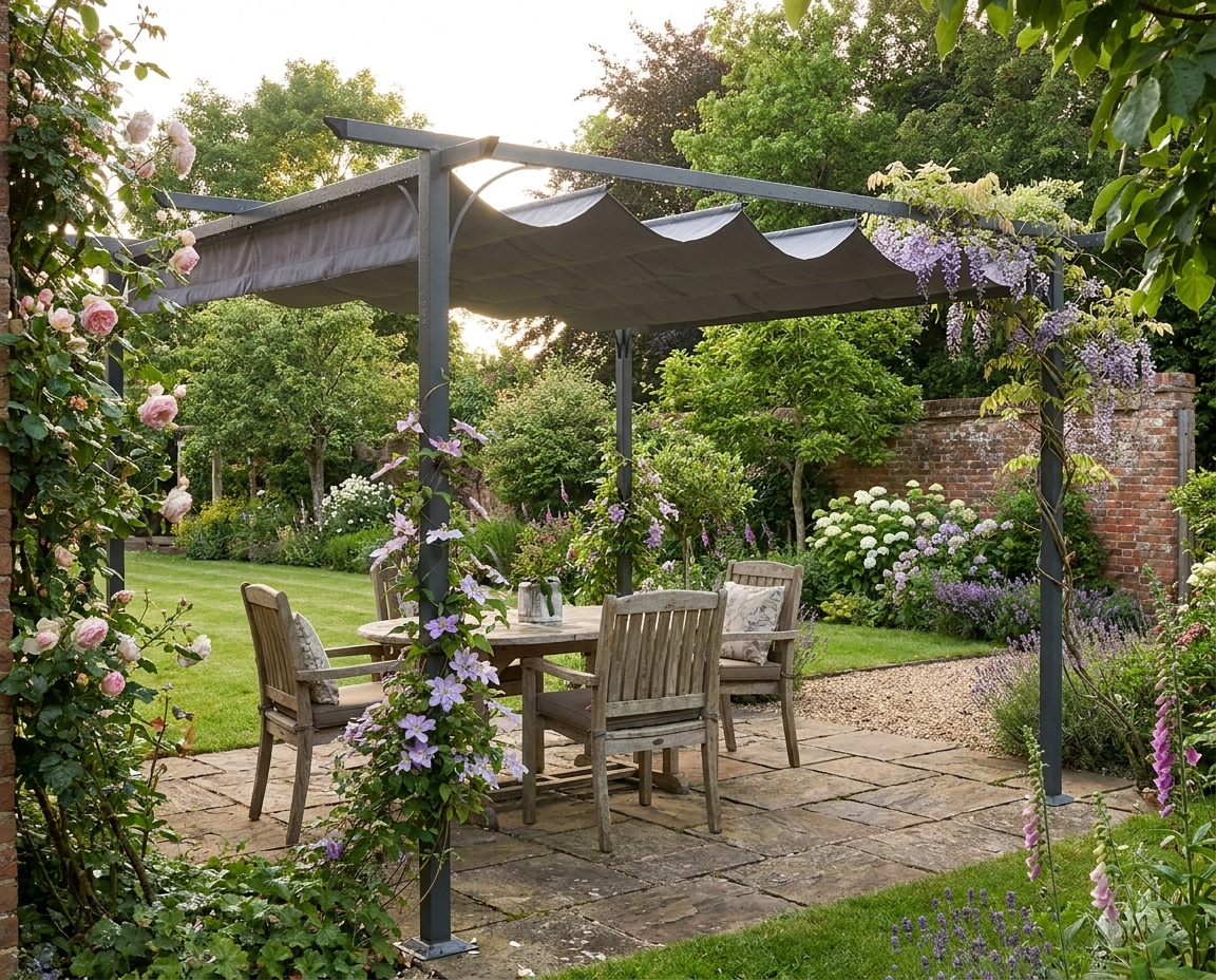 3.5m x 3.5m Metal Pergola - Grey
