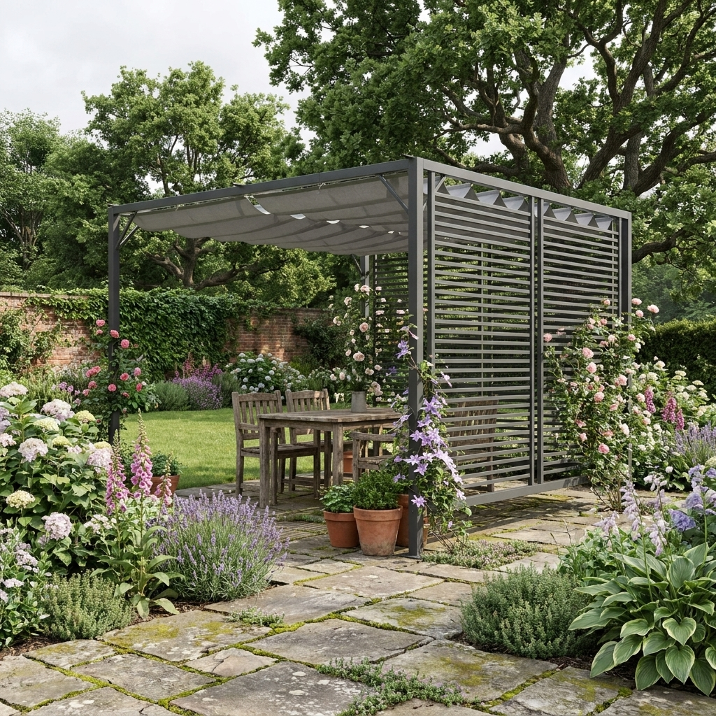 3 x 2.8m Grey Metal Pergola With Fabric Retractable Roof