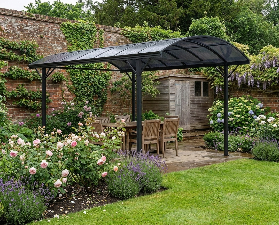 5m x 3m Hardtop Gazebo Aluminium Pavilion Carport With Brown Polycarbonate Roof