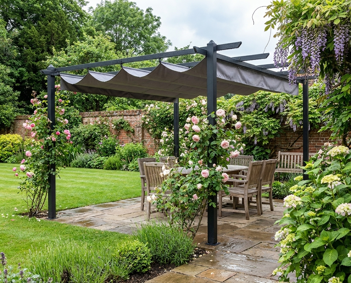 Grey 4m x 3m Aluminium Pergola with Retractable Roof