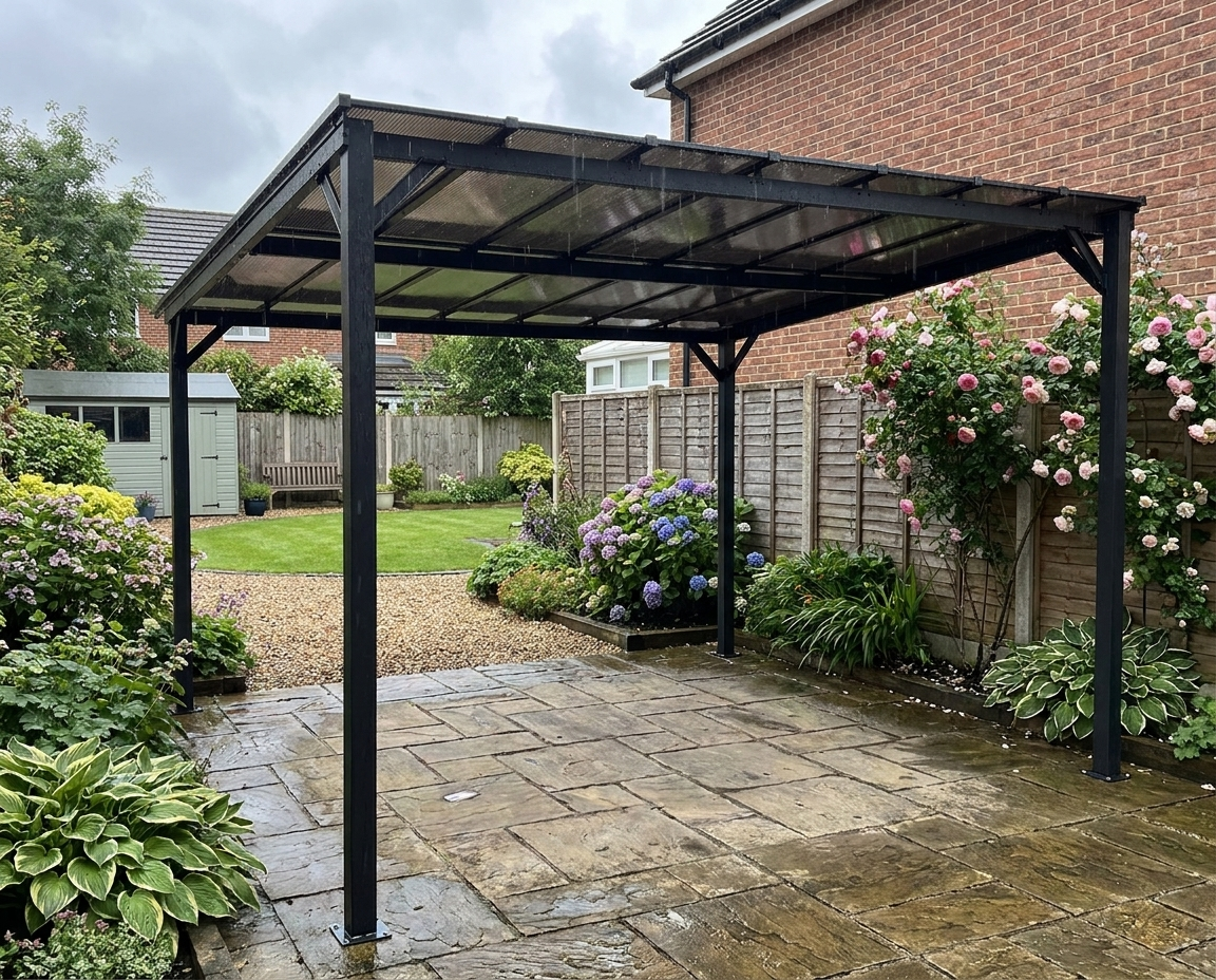 3m x 4.3m Metal Pergola with UPF 50+ and Waterproof Polycarbonate Roof