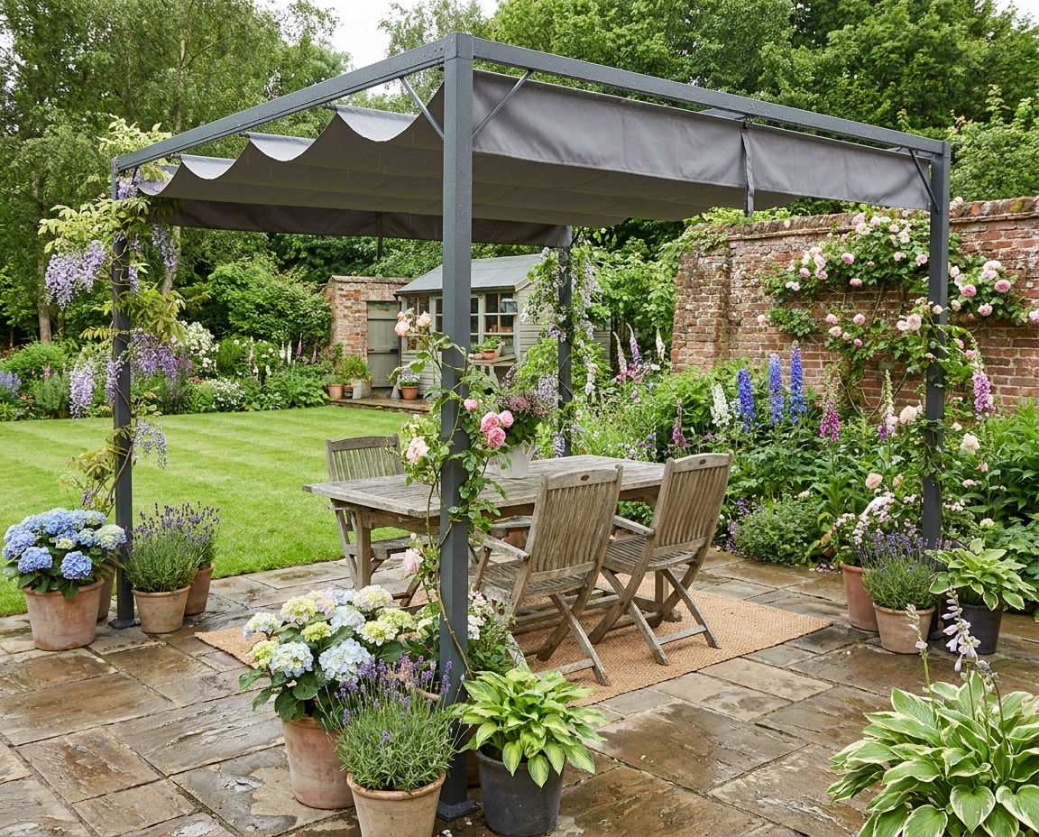 3m x 3m Grey Lean-To Pergola with Retractable Canopy
