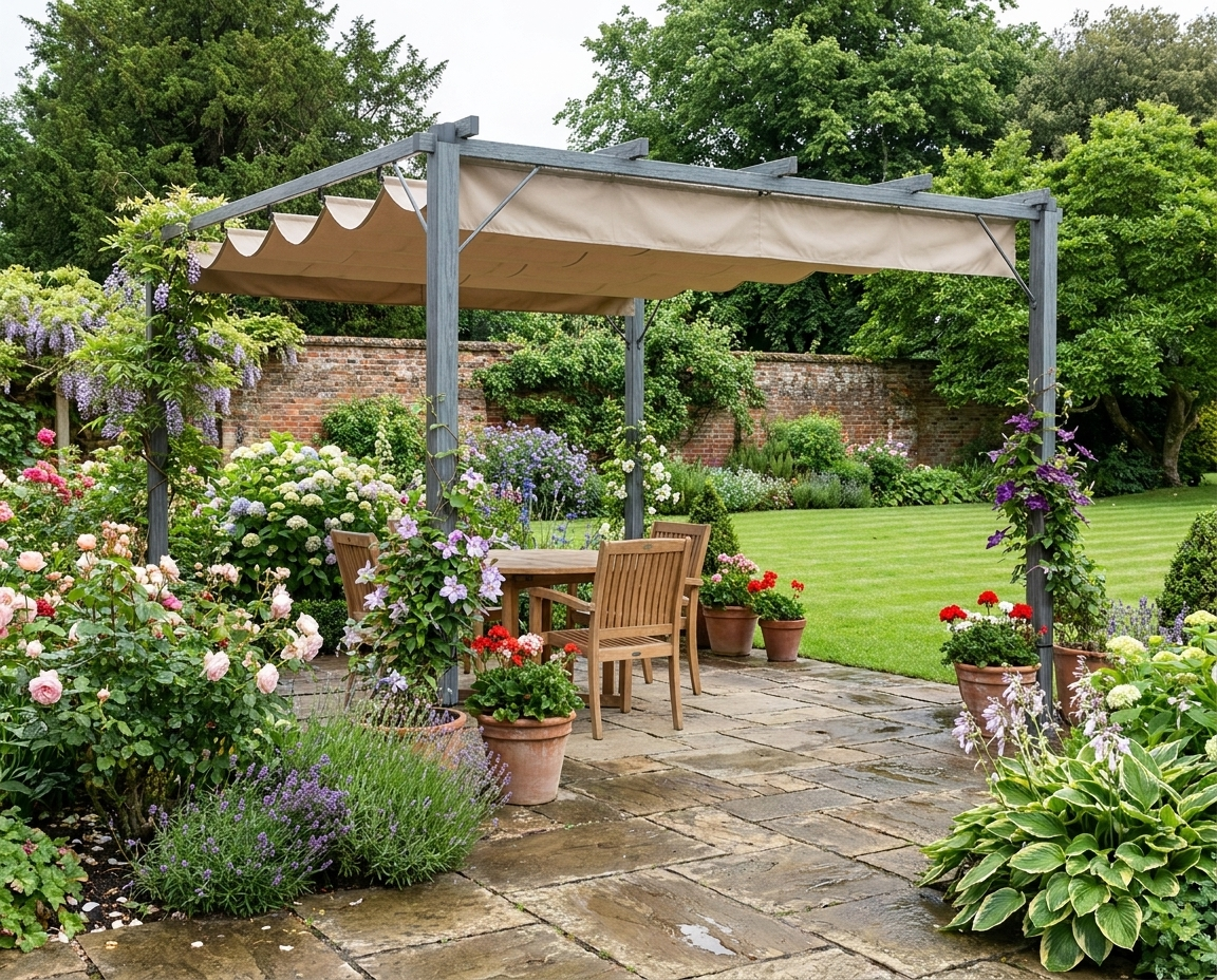 3 x 3 m Grey Retractable Roof Pergola - Outdoor Shade Canopy