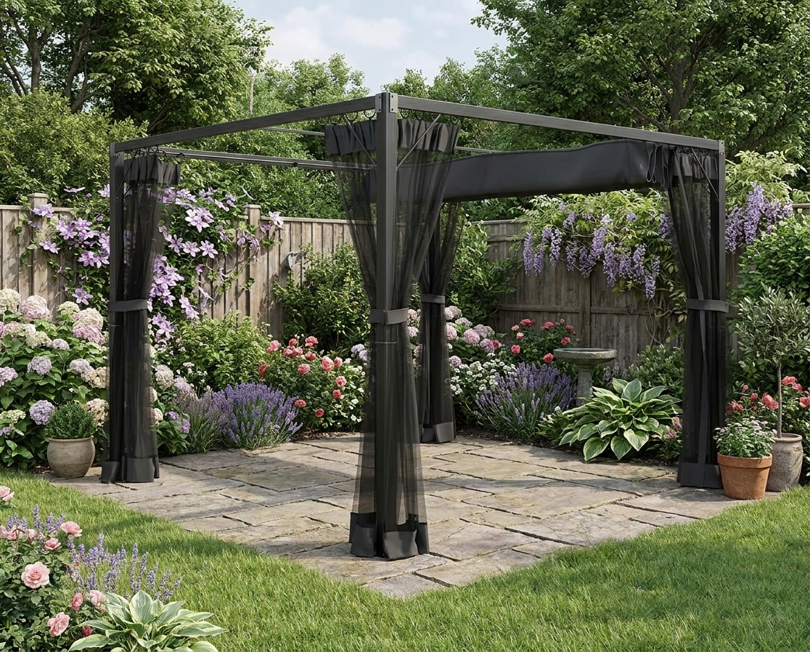 Dark Grey 3m x 3m Retractable Pergola