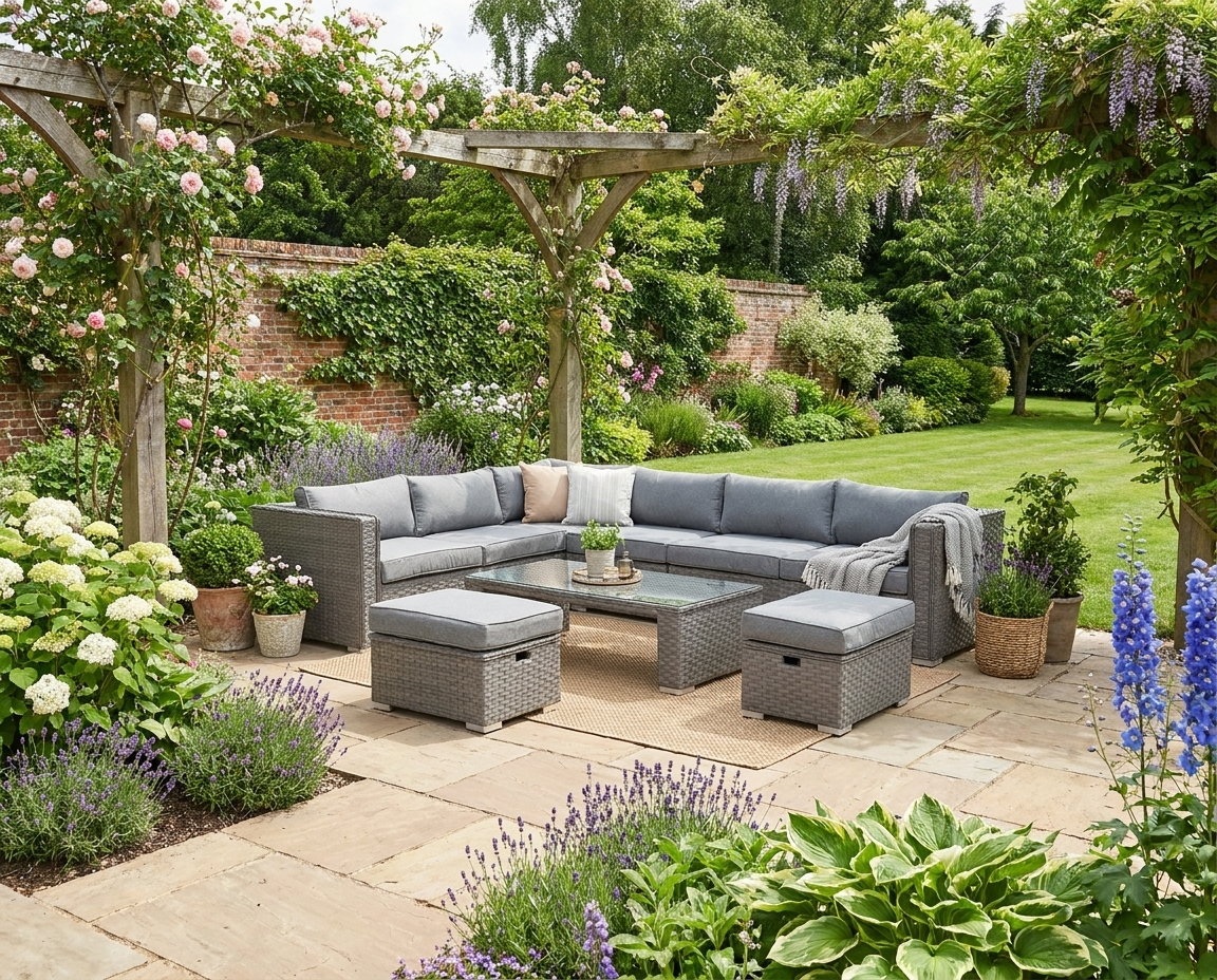Rattan Haven: 6-Piece Aluminium & Wicker Lounge Set with Plush Cushions and Glass-Top Table