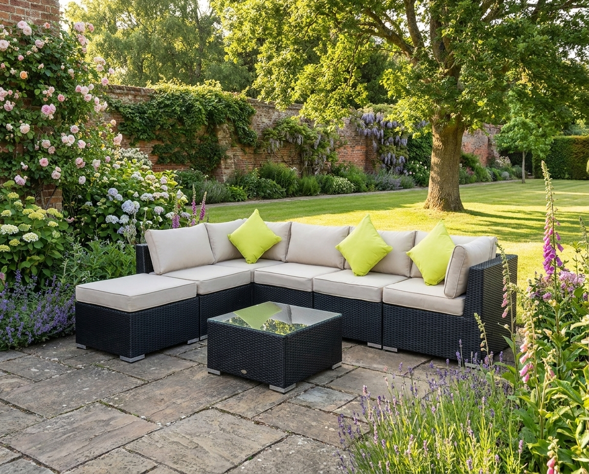 8-Piece Luxe Noir Rattan Corner Sofa Set
