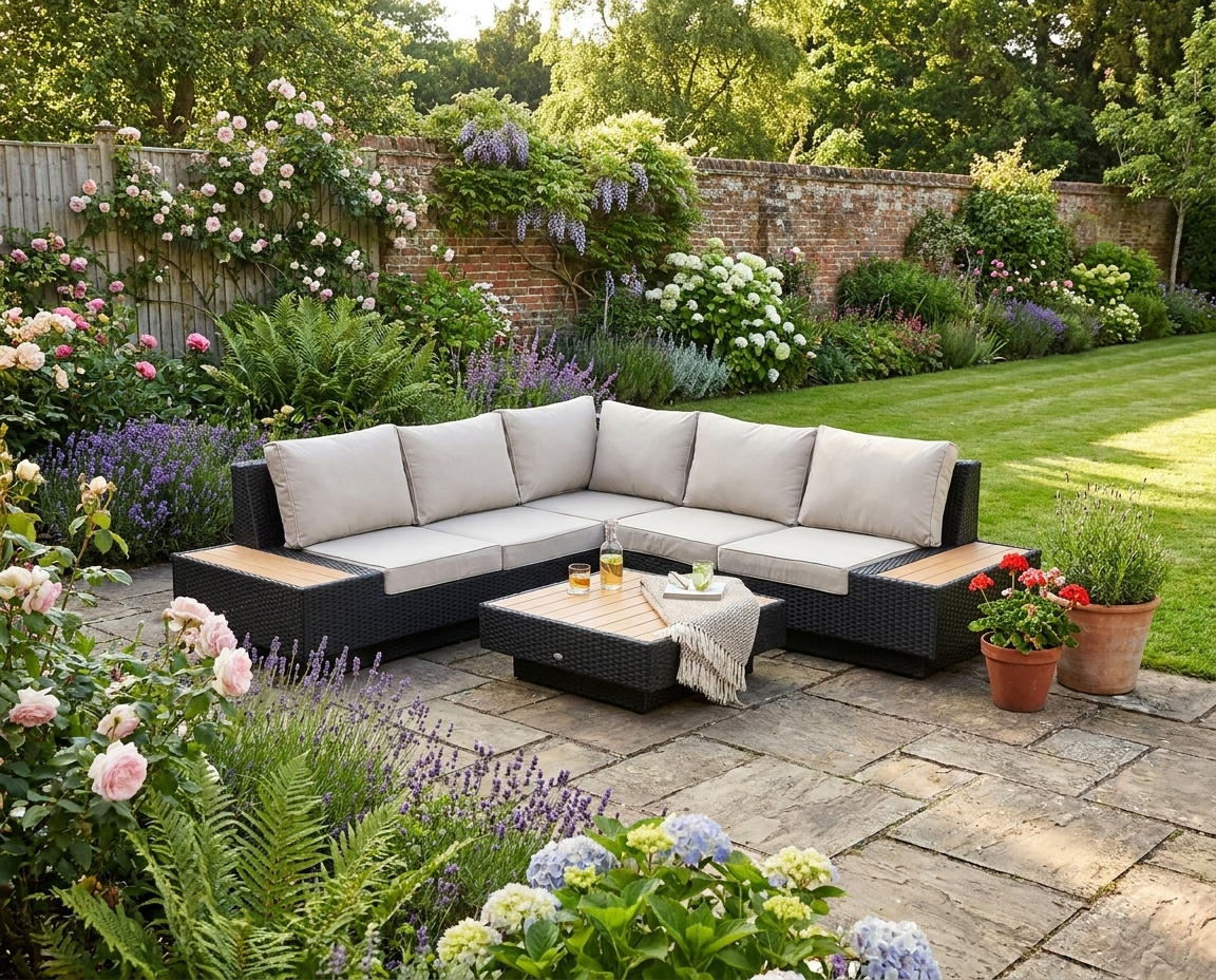 Luxury Black Rattan 4-Piece Outdoor Corner Sofa Set