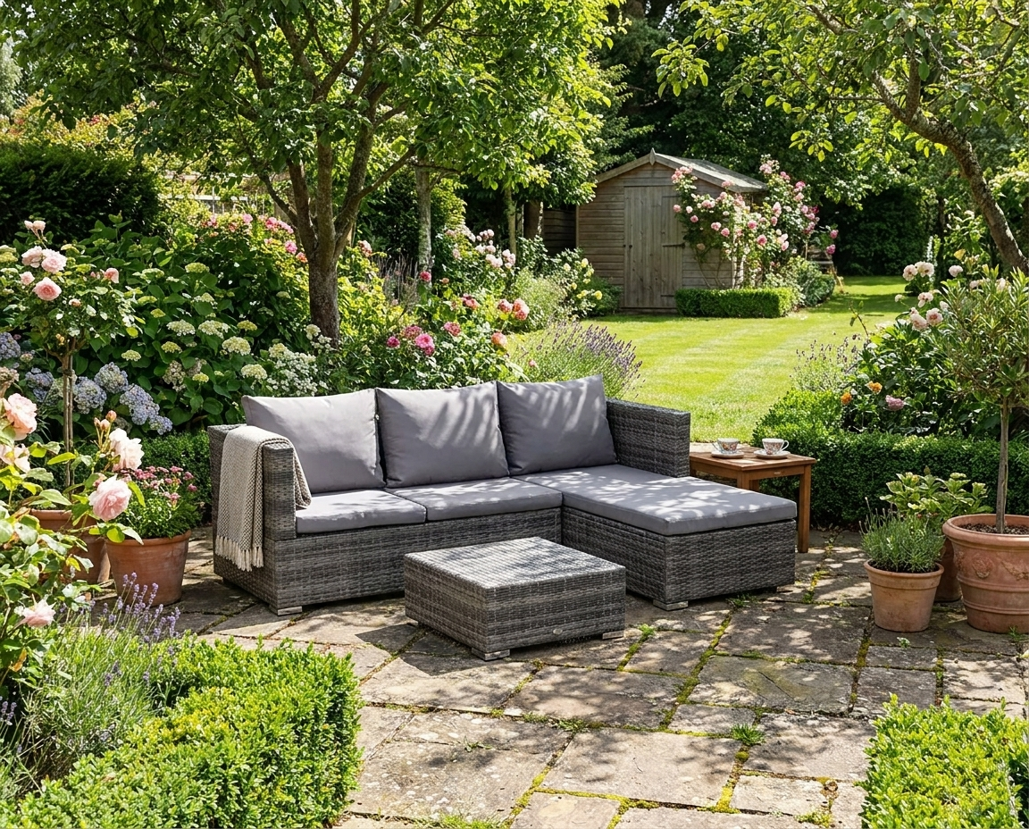 Grey 3-Piece Rattan Sofa Set with Cushions