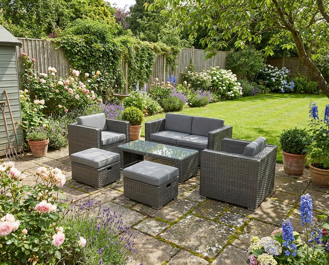 Grey 6 Piece Rattan Sofa Set With Loveseat Stool