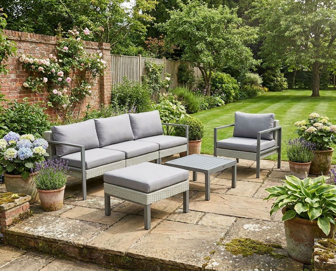6 Piece Light Grey Rattan Garden Sofa Set