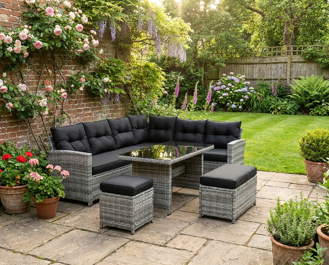 5-Piece Mixed Grey Rattan Corner Sofa With Footstools